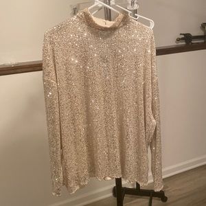 H&M L/XL gold sequin mock neck